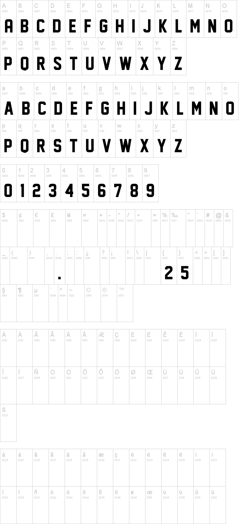 Face Off M54 字体字形表