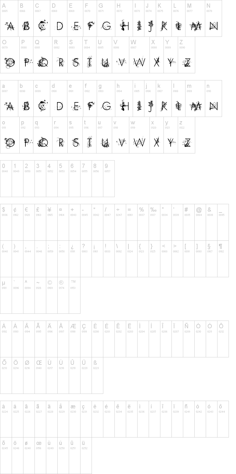 Flower 字体字形表