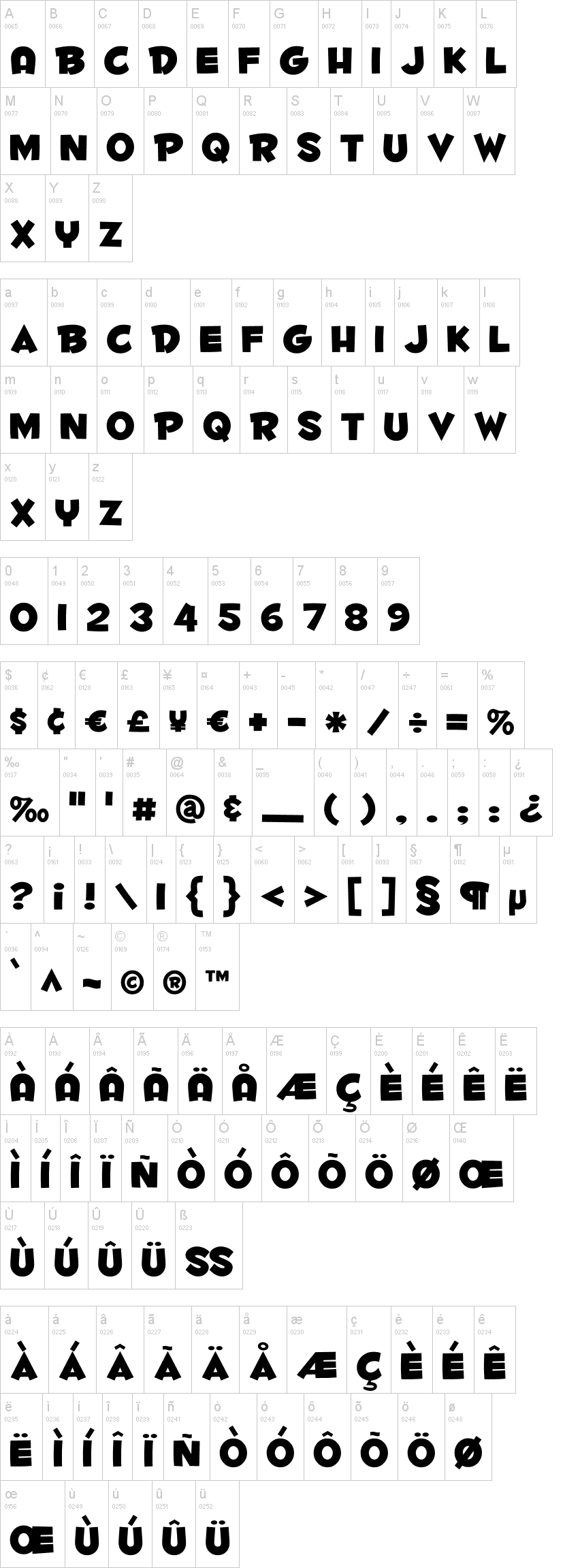 Fontdinerdotcom Huggable 字体字形表