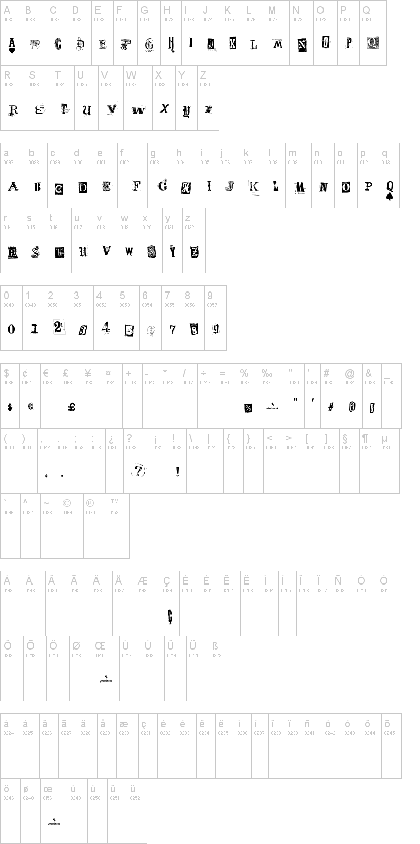Freakshow 字体字形表