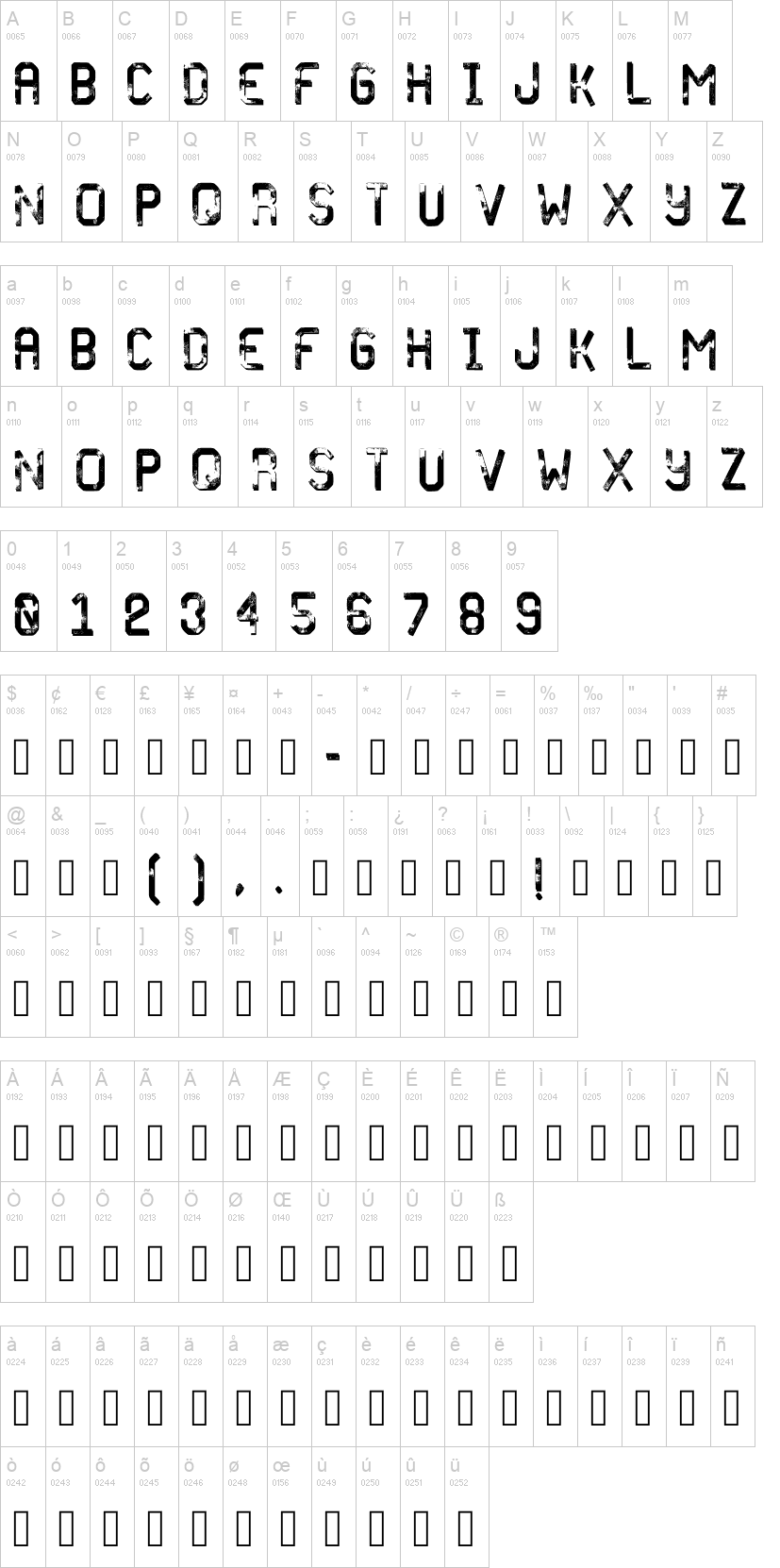 Frozen Tide 字体字形表