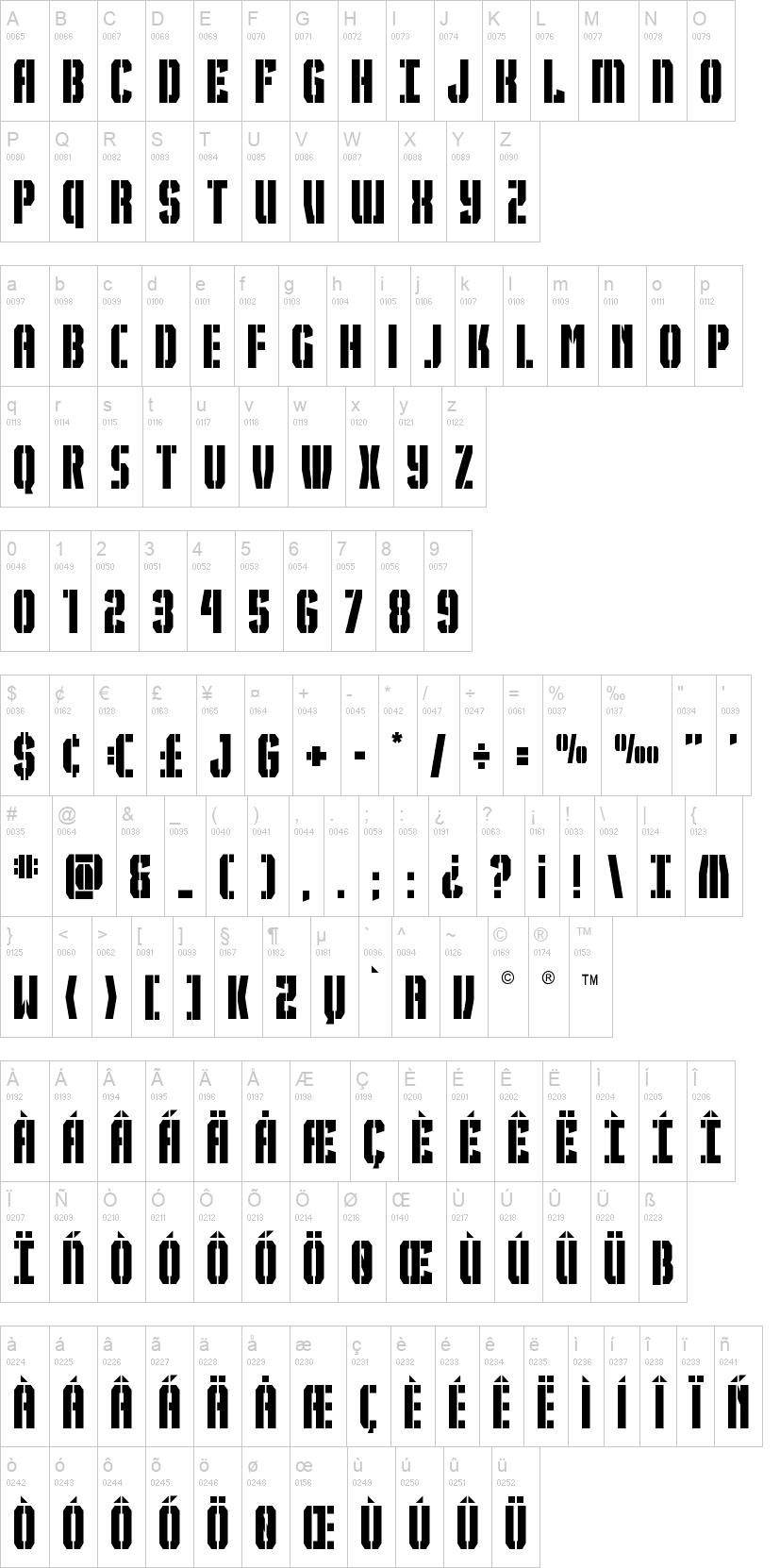 Gorilla Warfare 字体字形表
