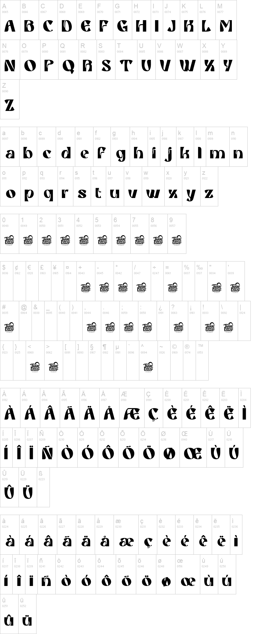 Griaste 字体字形表