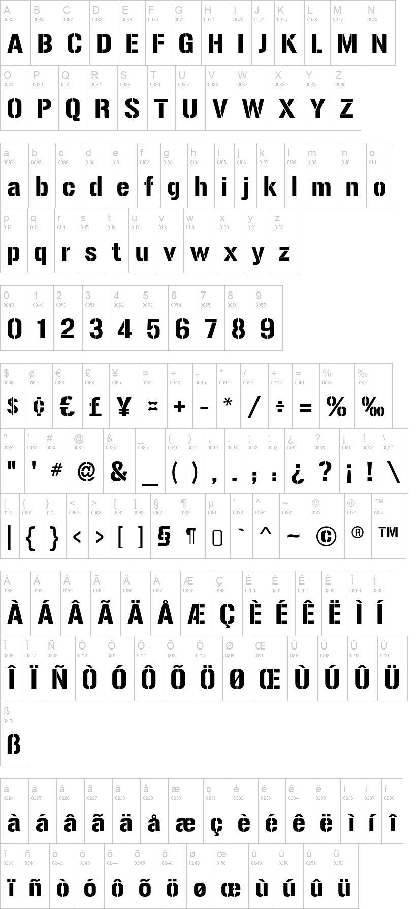 Gunplay 字体字形表
