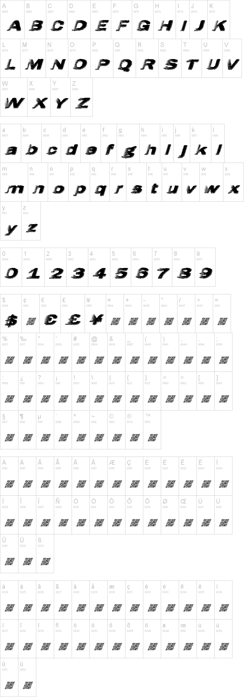 Hatch 字体字形表