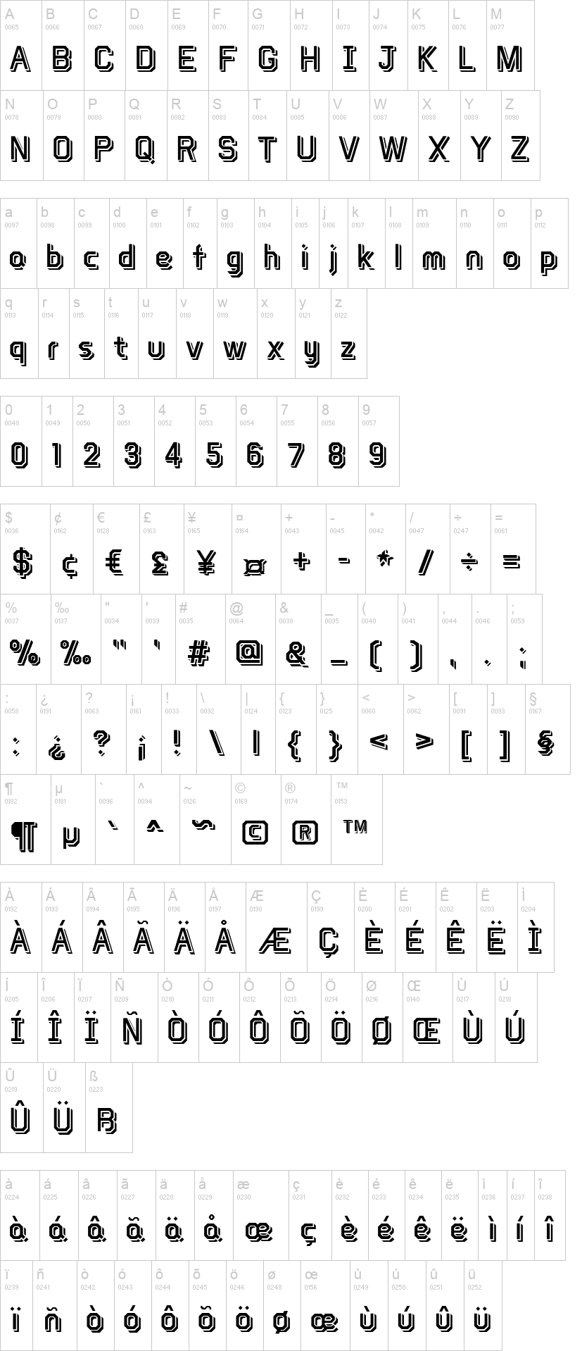 HF University 字体字形表