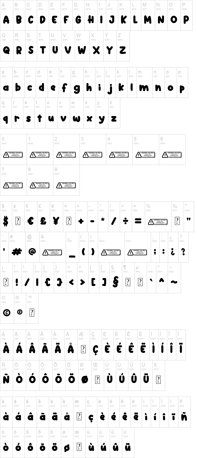 Hippo 字体字形表