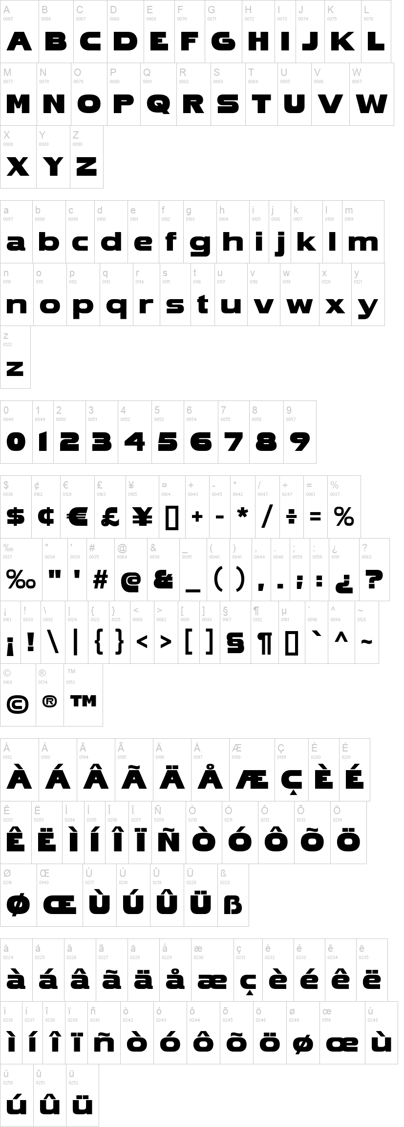 Honfleur 字体字形表