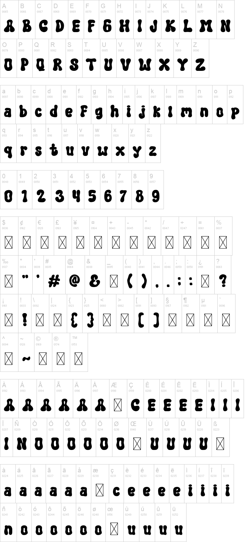 Hony Moon 字体字形表