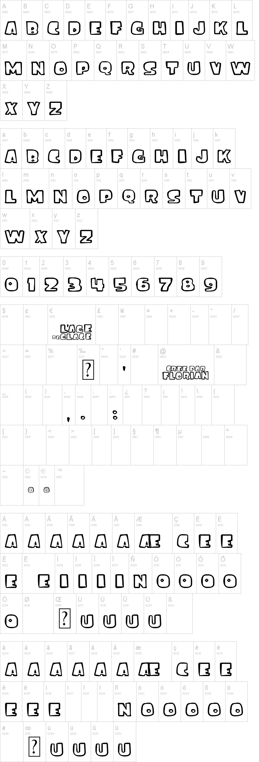 Ice Age 字体字形表