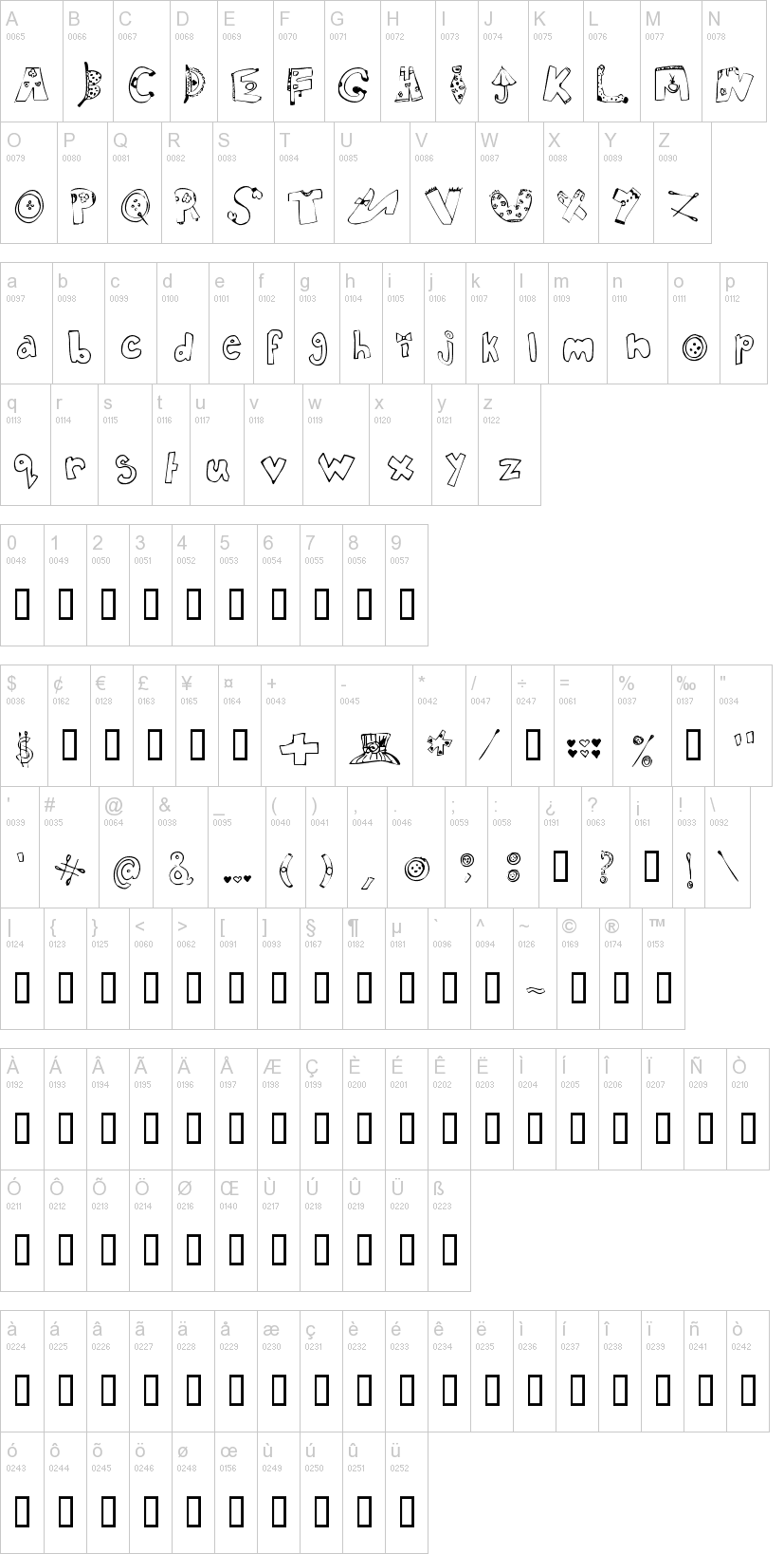 In my closet 字体字形表
