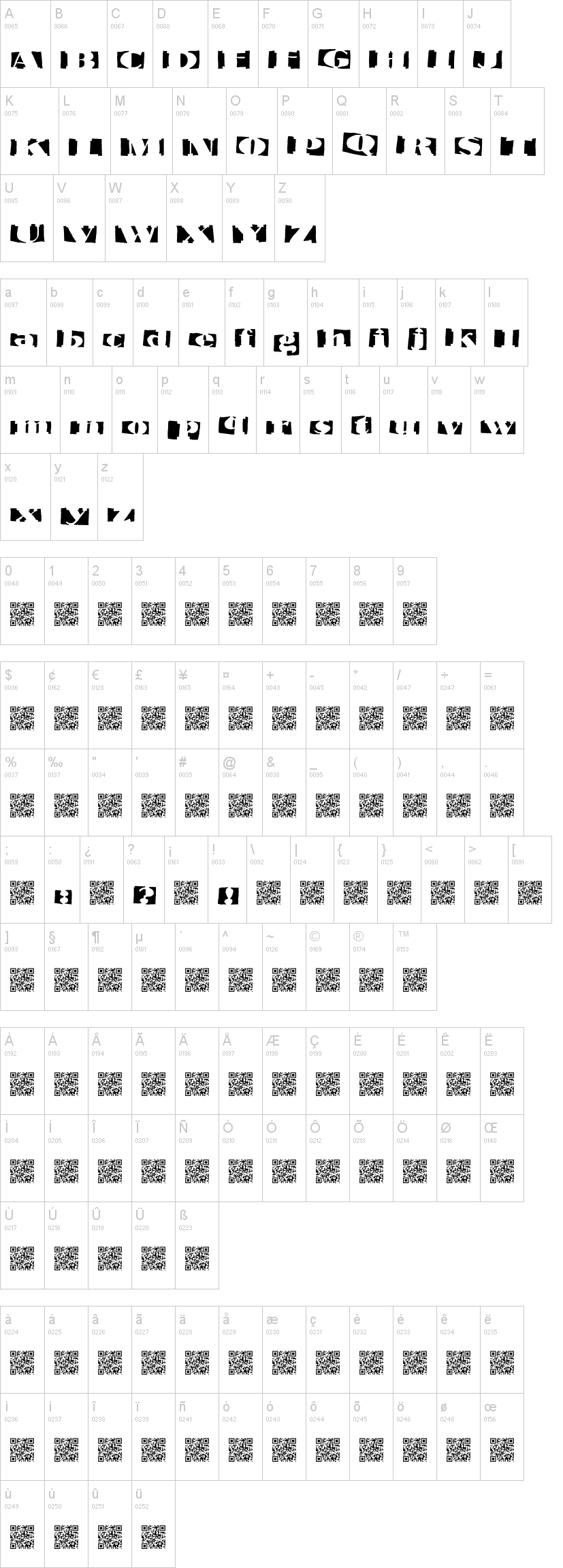Invertage 字体字形表