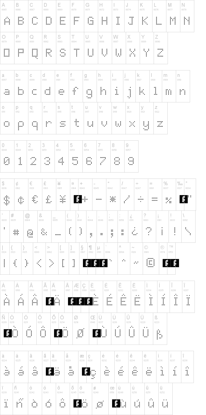 JD Stars 字体字形表