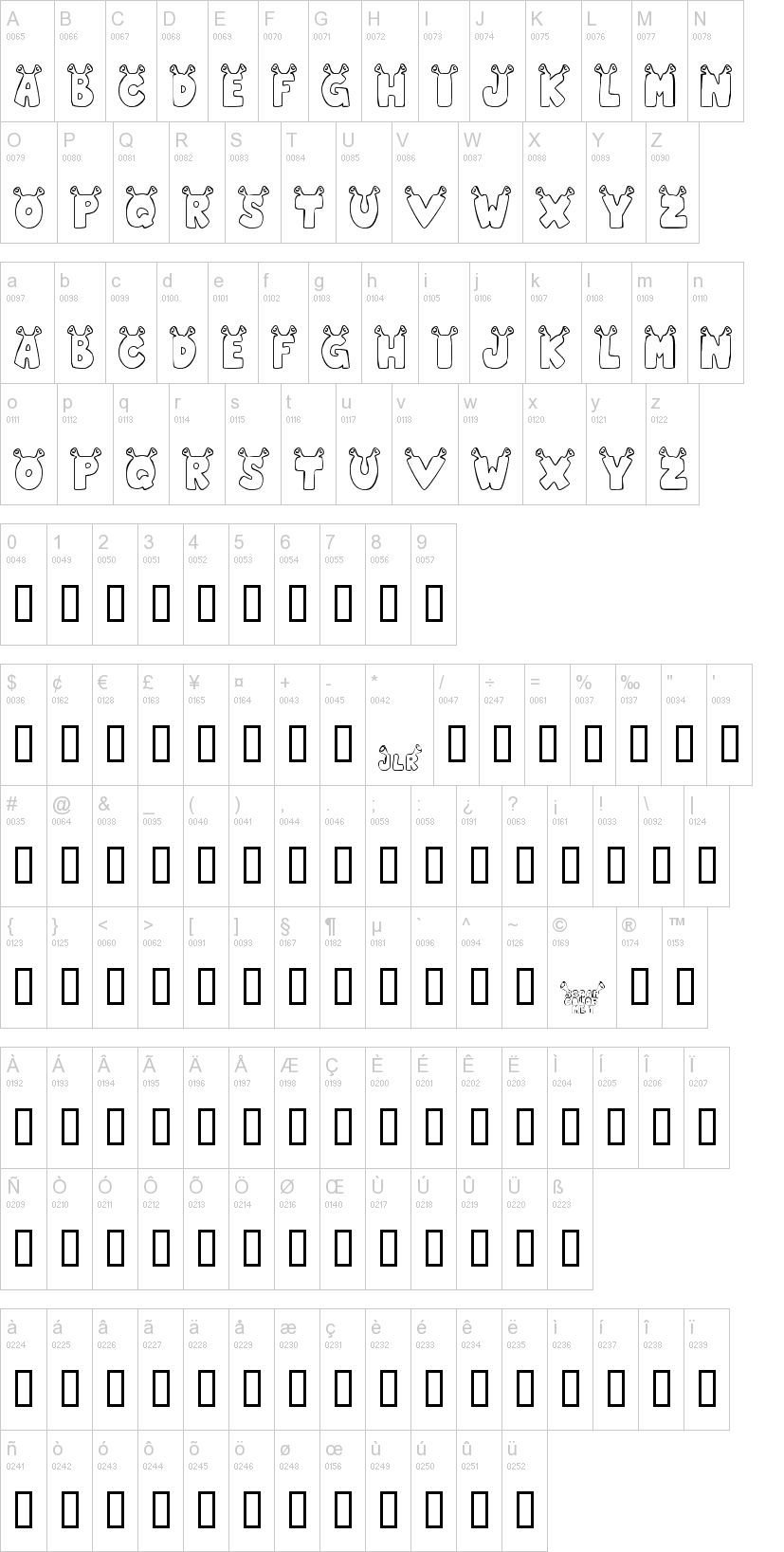 JLR Star Shrek 字体字形表