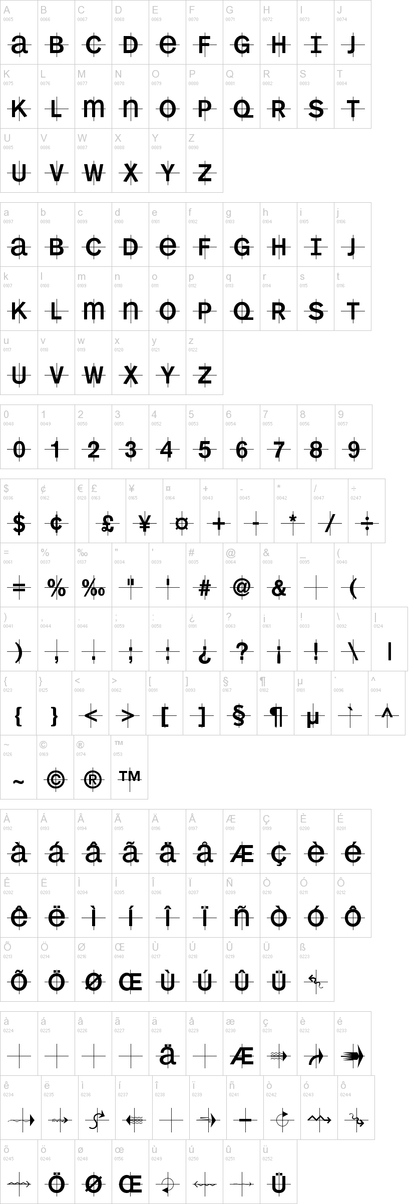 KL1MonoCase 字体字形表