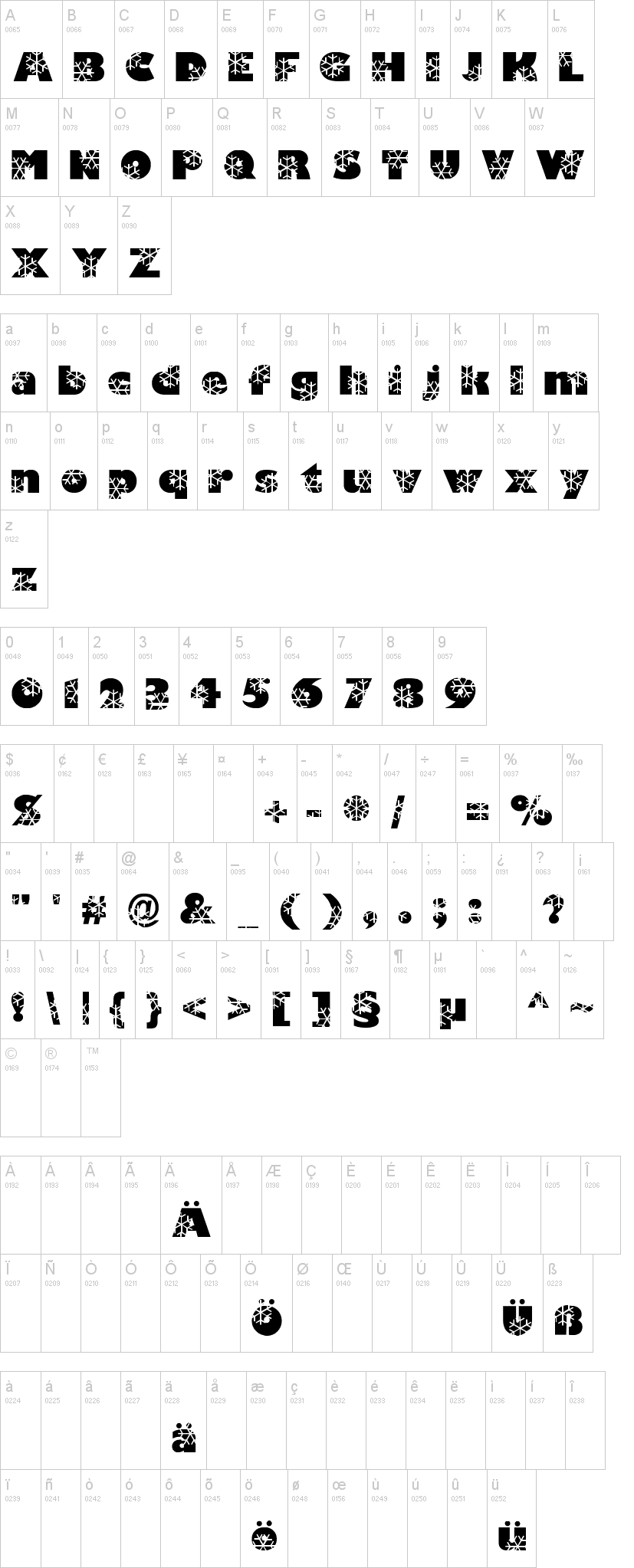 Krystal 字体字形表