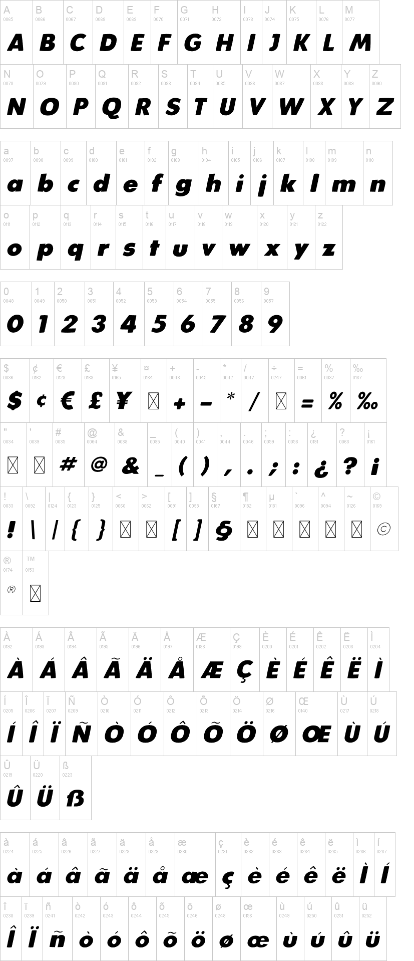 Lean 字体字形表