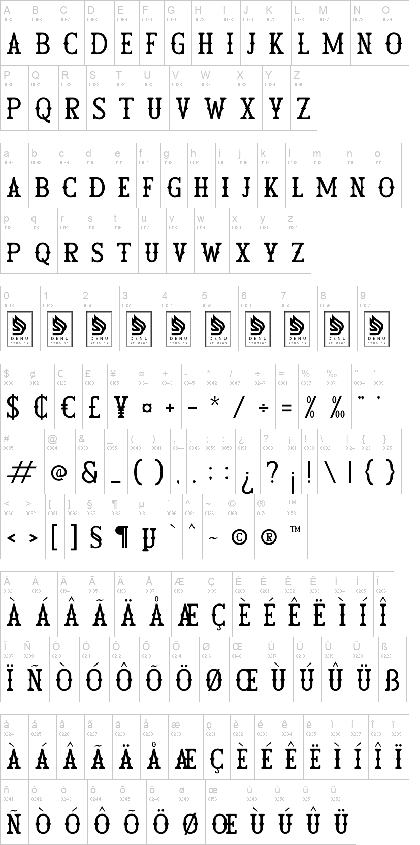 Lemunost Western 字体字形表