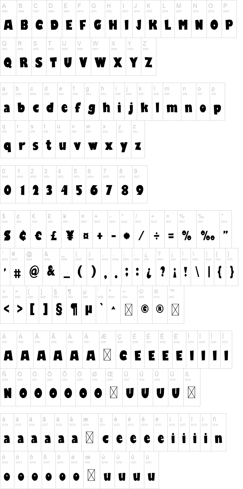 Love Comic 字体字形表