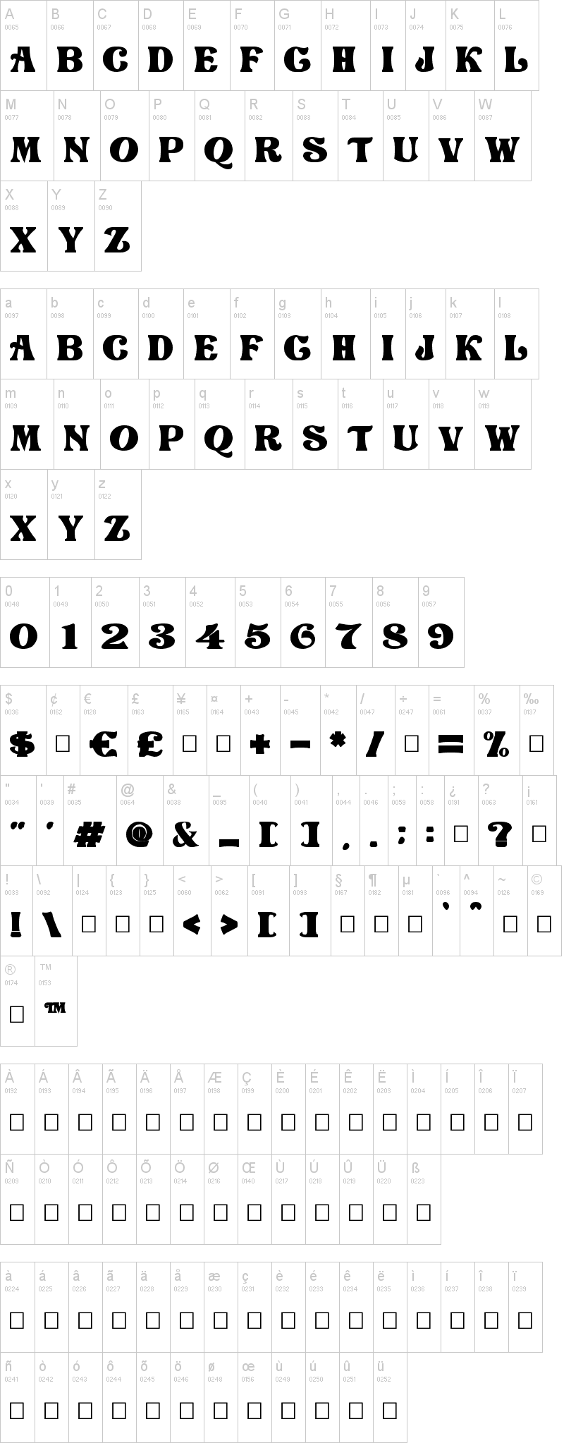 Love Craft 字体字形表