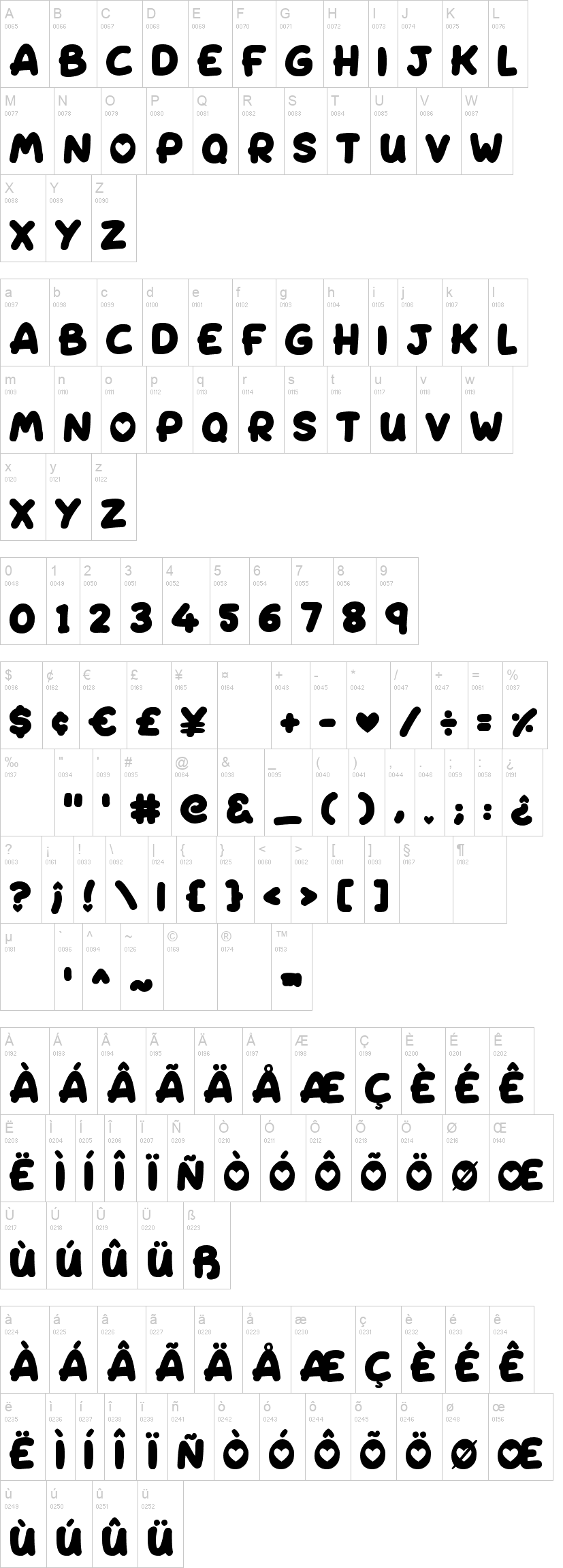 Lovely Bubbles 字体字形表