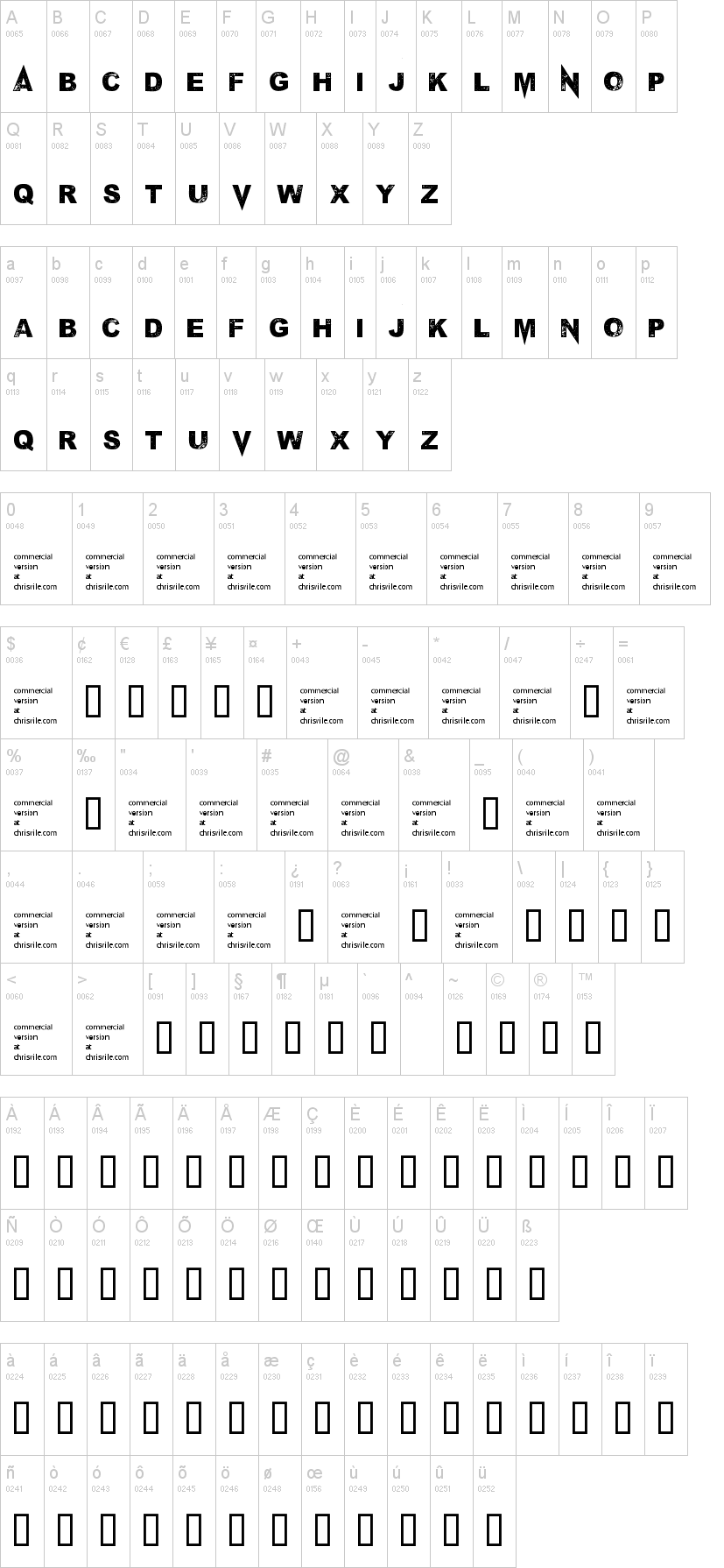 M Ponderosa 字体字形表