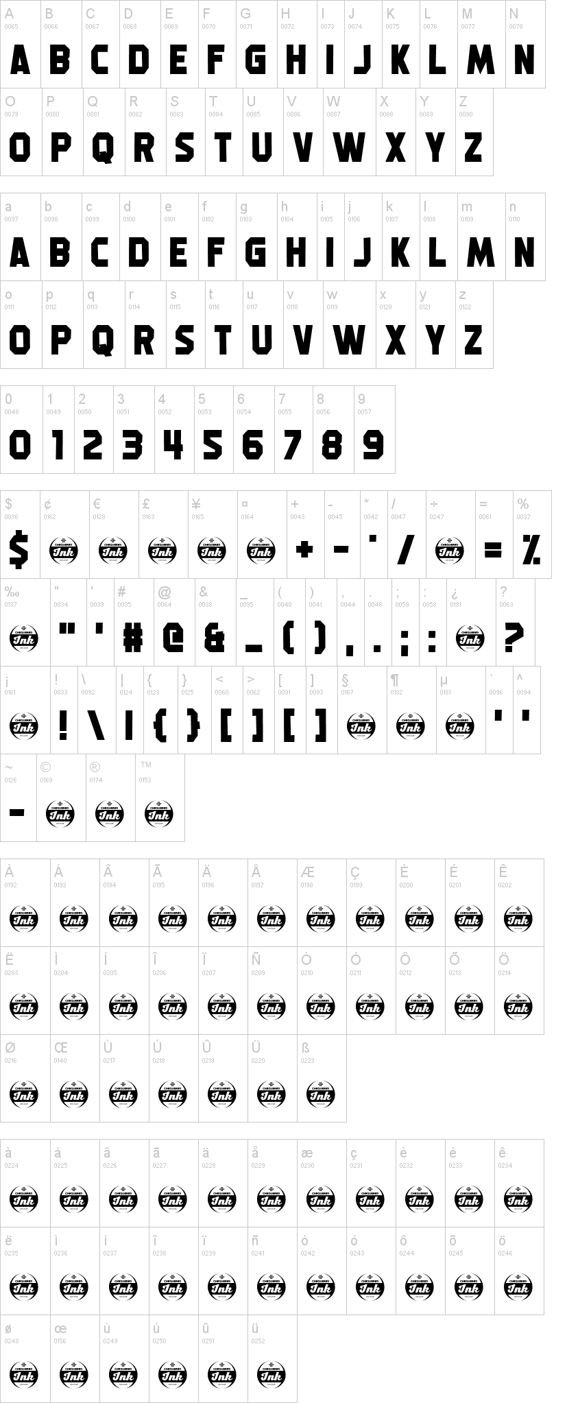 Machine Gunk 字体字形表