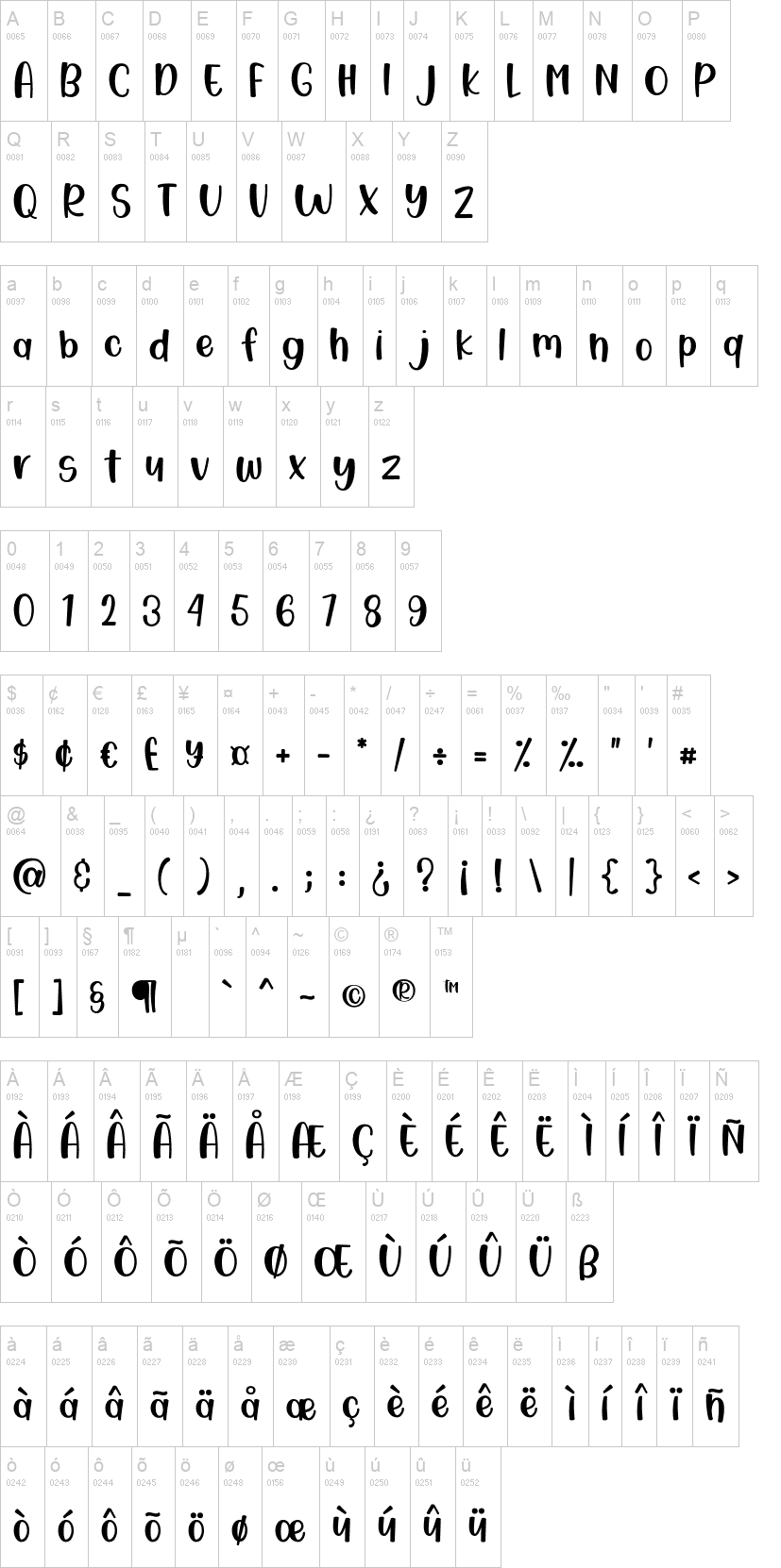 Magical Story 字体字形表