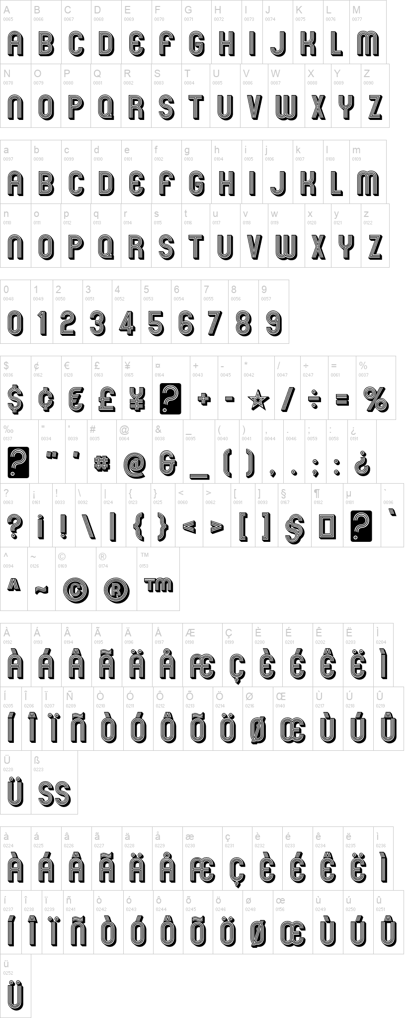 Mexcellent 字体字形表
