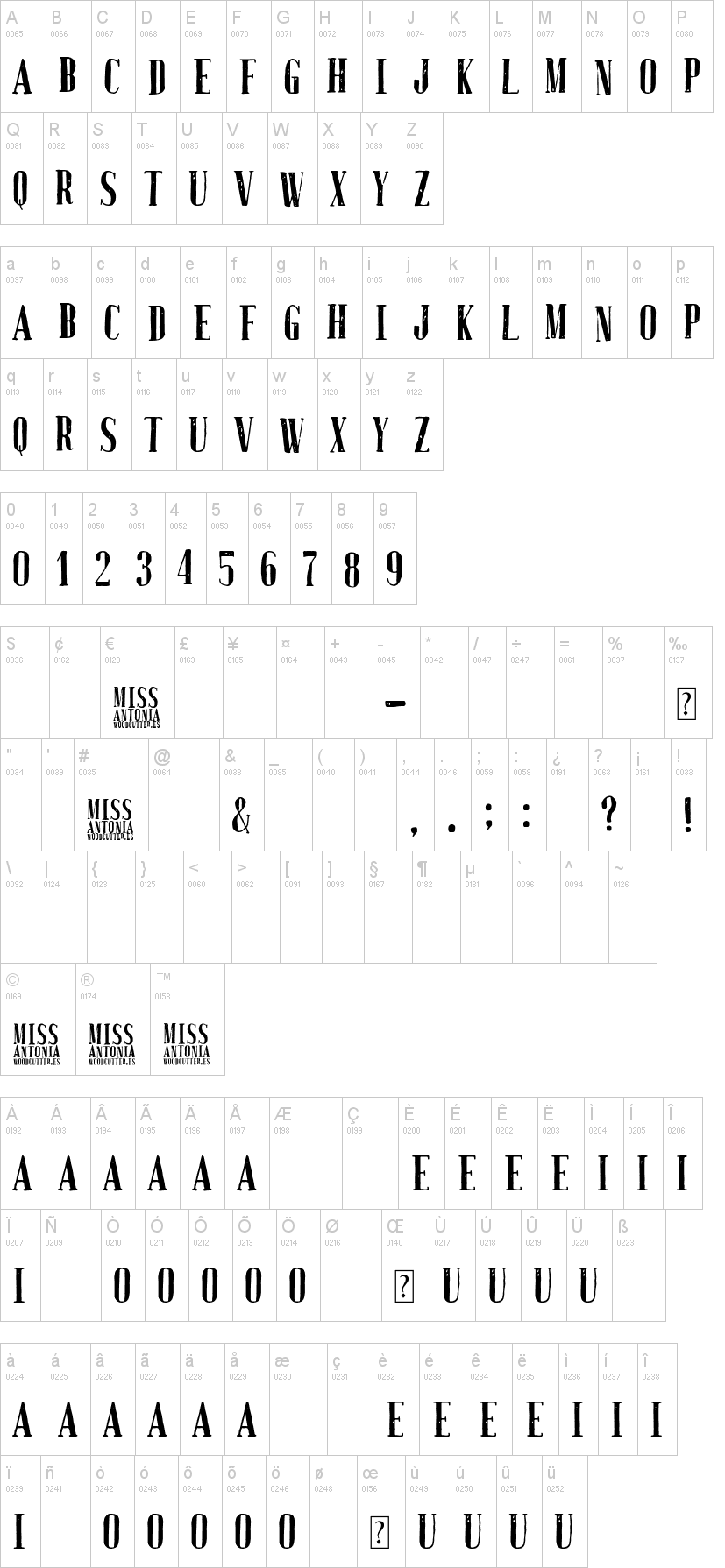 Miss Antonia 字体字形表