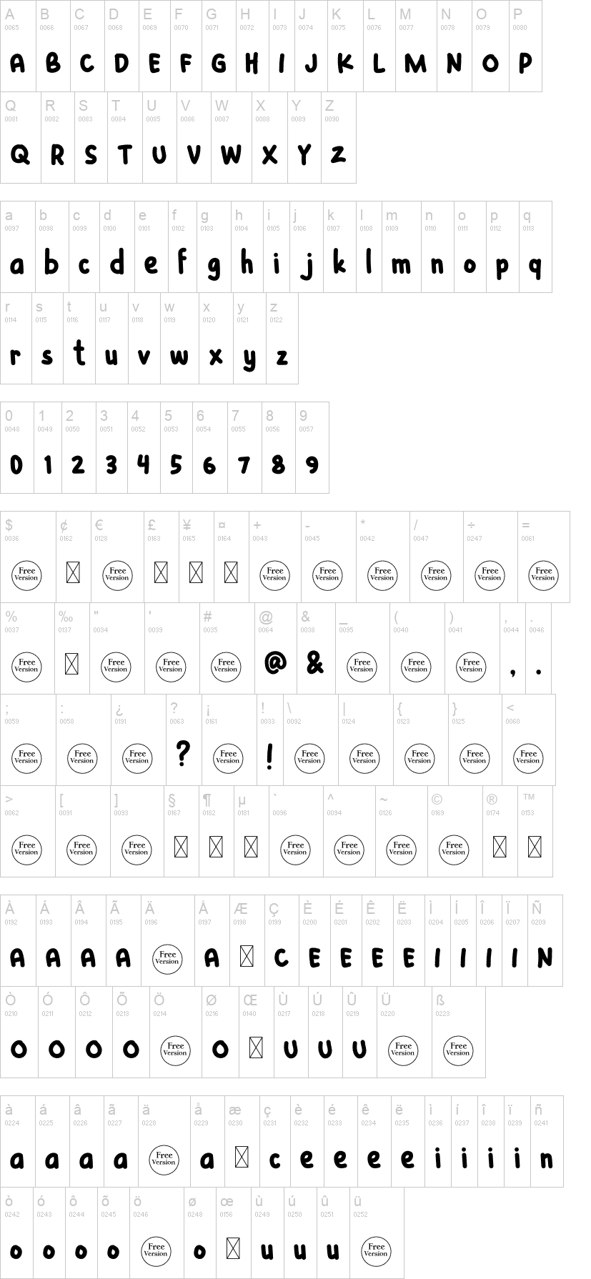 My Home 字体字形表