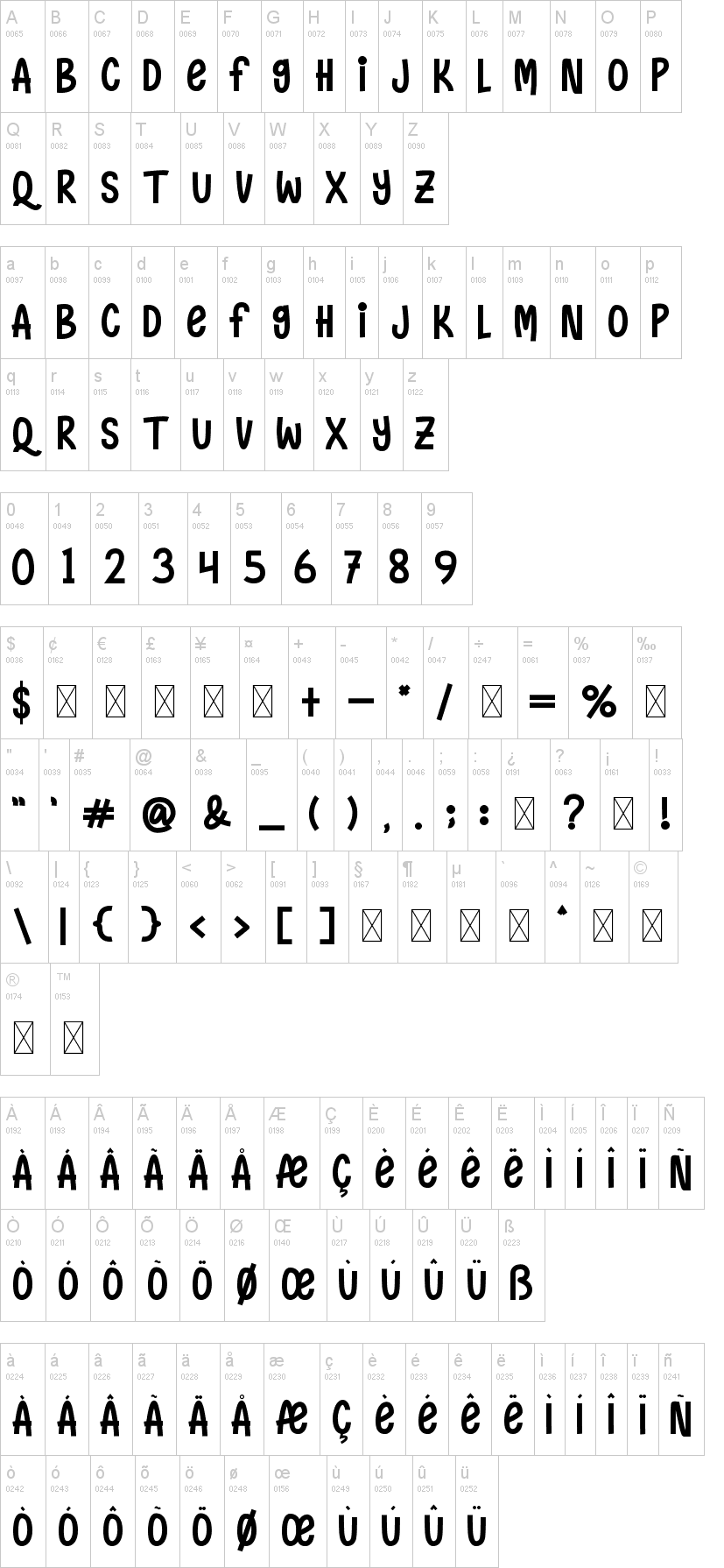 Naughty Monster 字体字形表