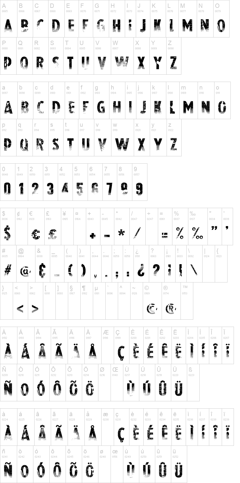 Nowharehouse 字体字形表