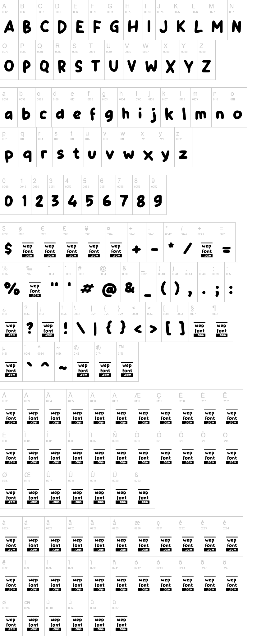 Oabin Cute 字体字形表