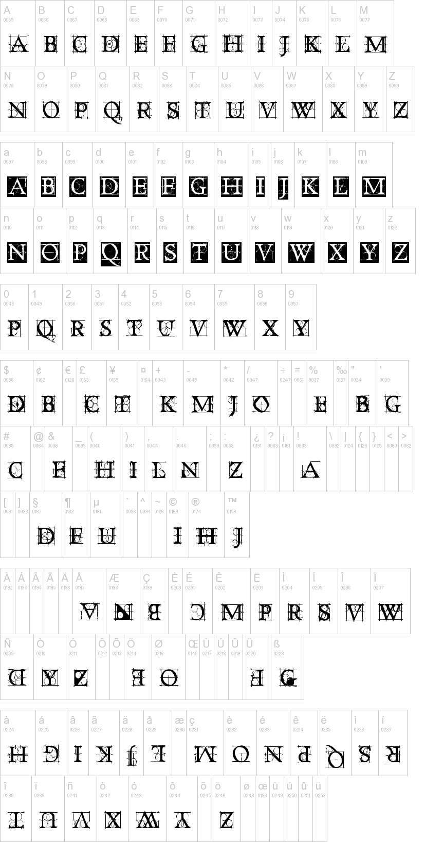 Old Constructed Caps 字体字形表