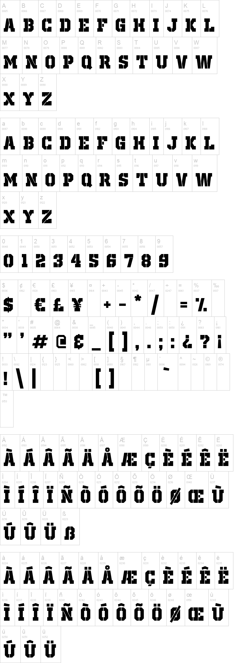 Old School United Stencil 字体字形表