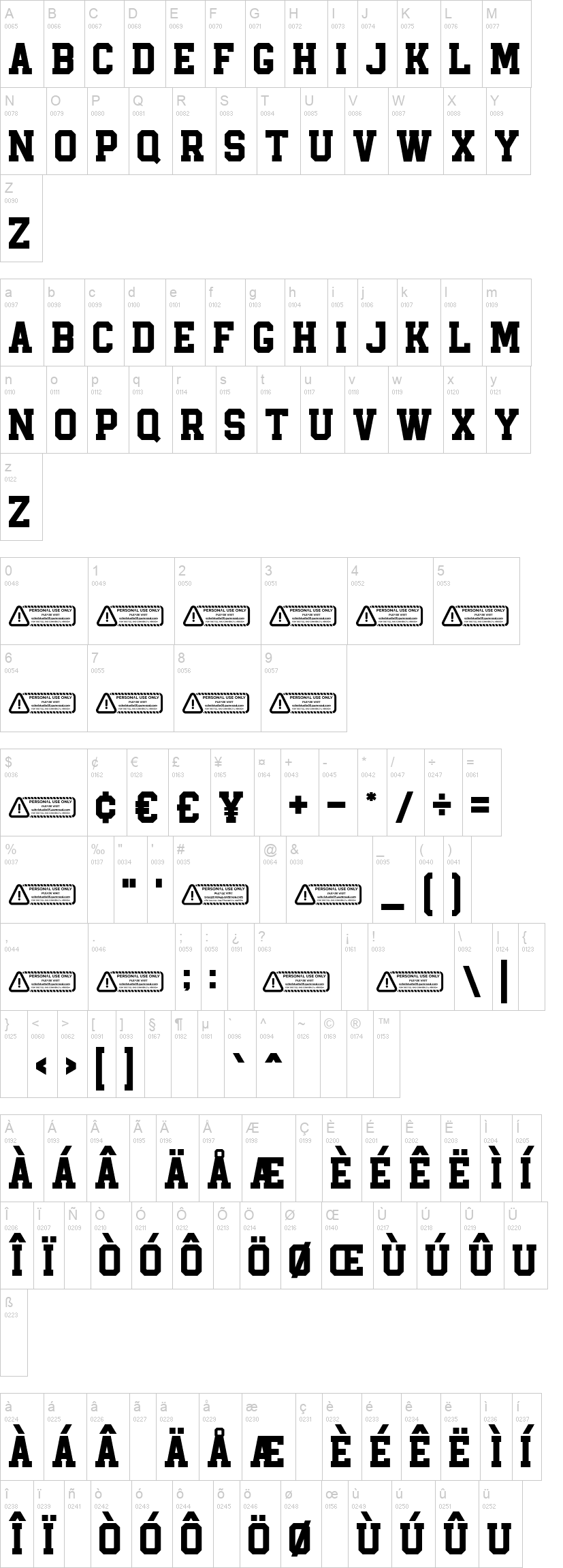 Outright 字体字形表