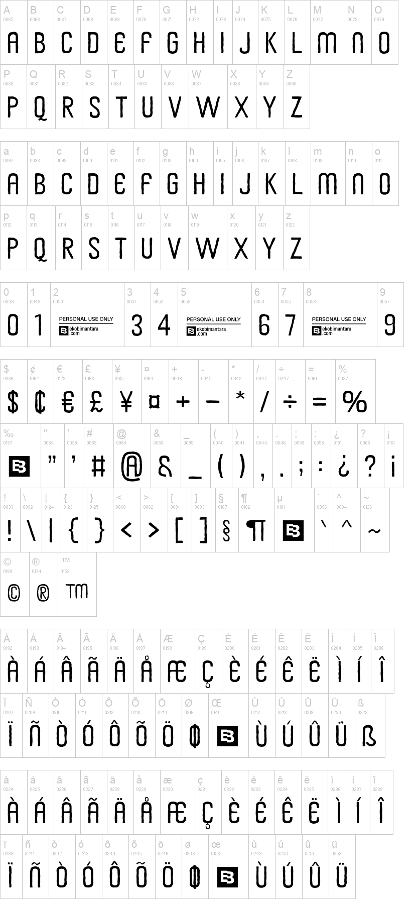 Picsue Sans 字体字形表