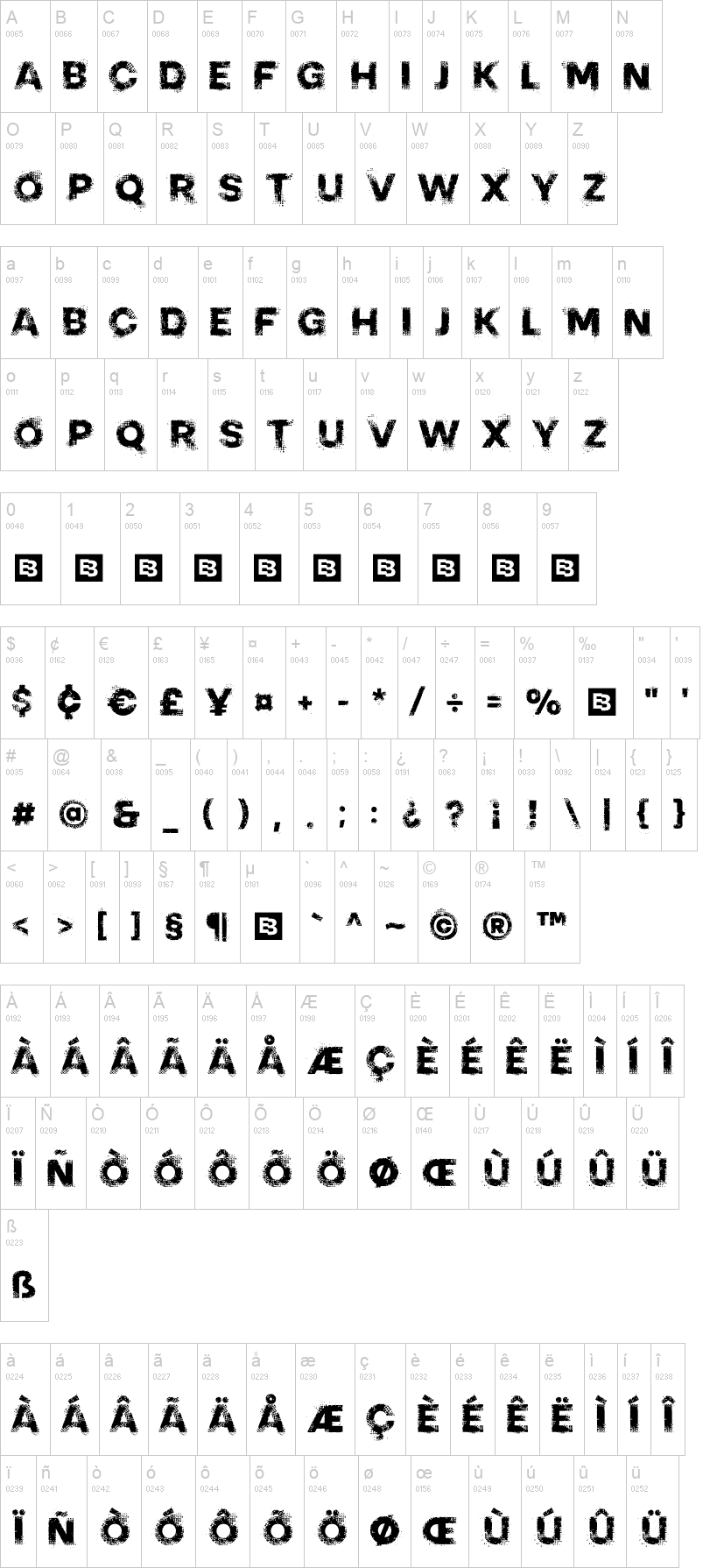 Pixel Crash 字体字形表