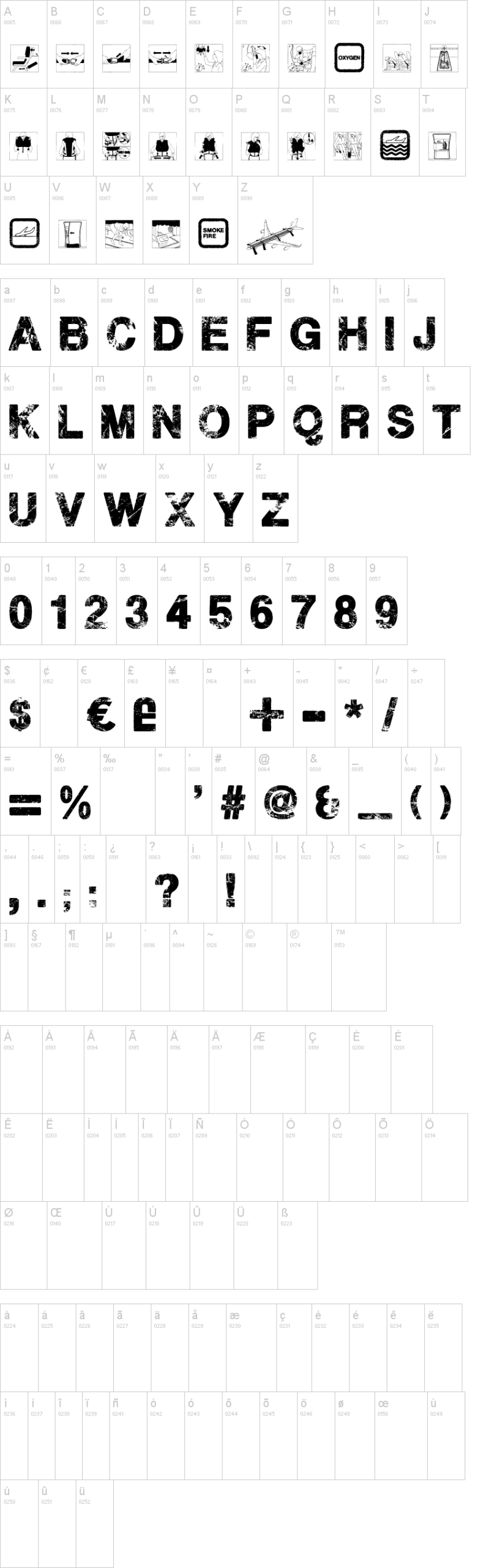 Plane Crash 字体字形表