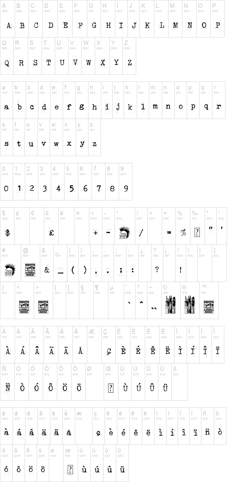 Punk Typewriter 字体字形表