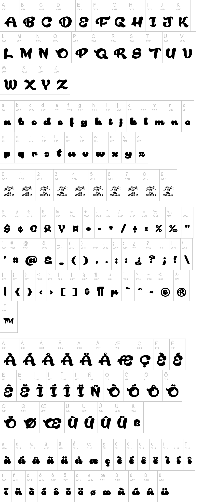 Rakoon 字体字形表