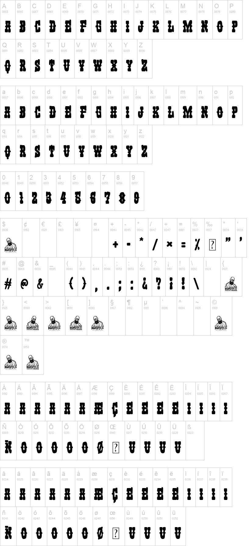 Revisionist Western 字体字形表