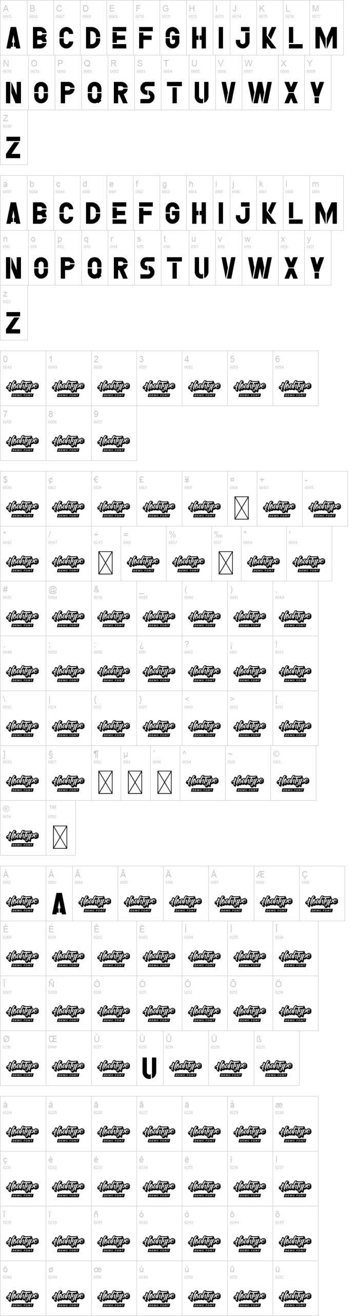Rock Stencil 字体字形表