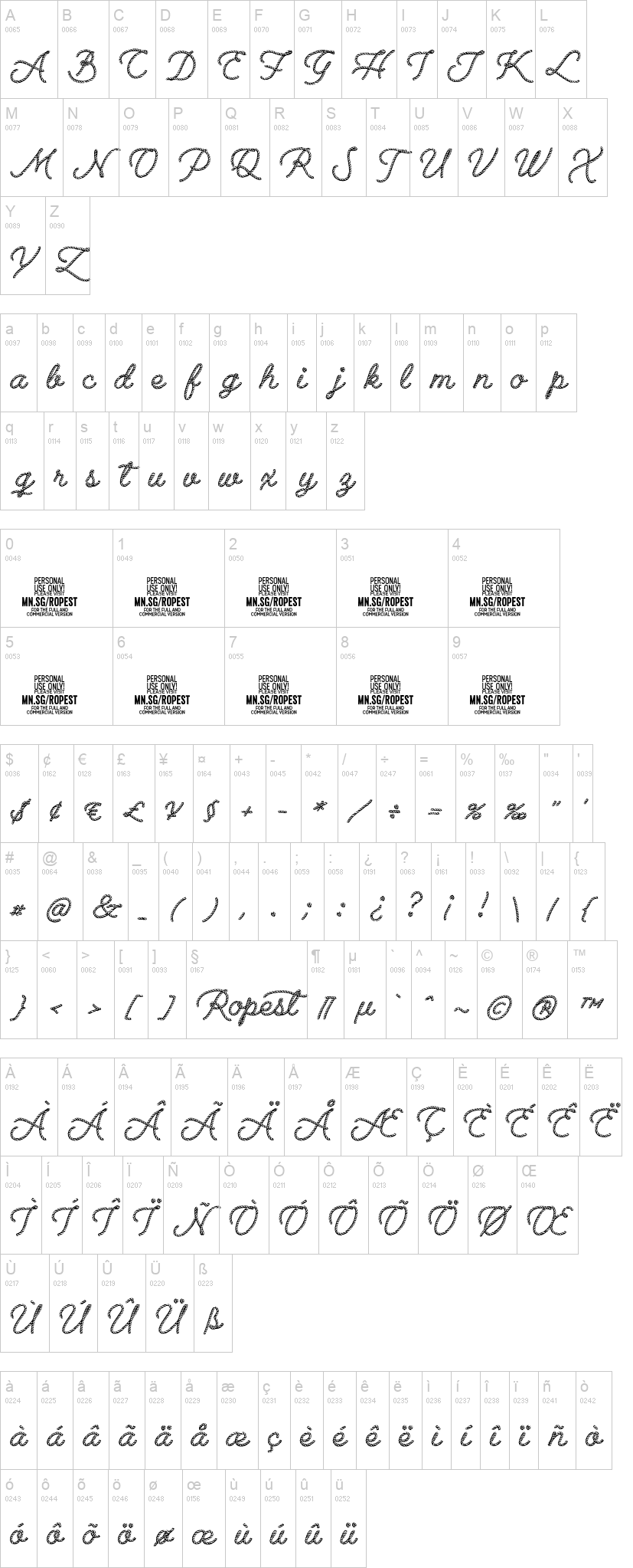Ropest 字体字形表