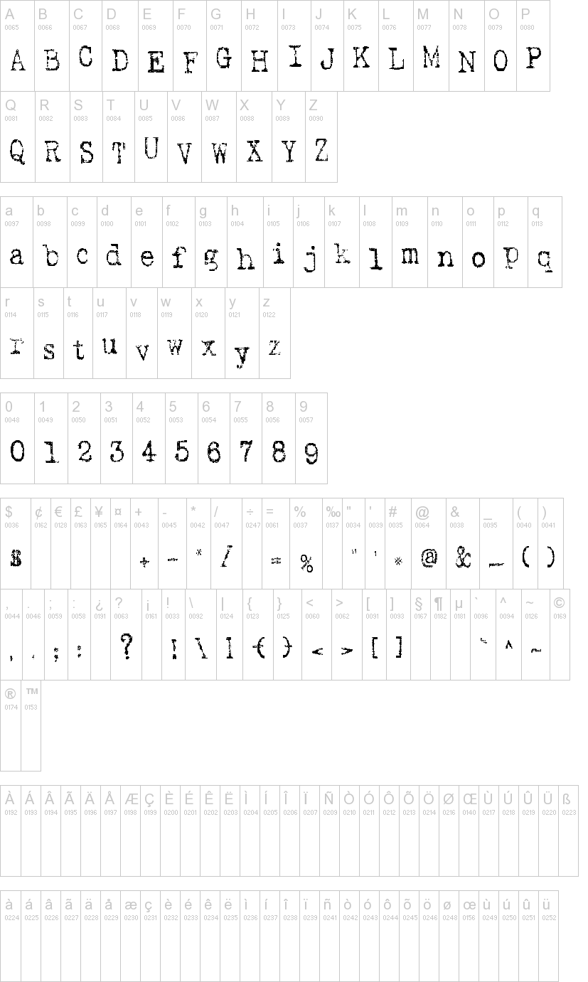 SA Inkspot 字体字形表