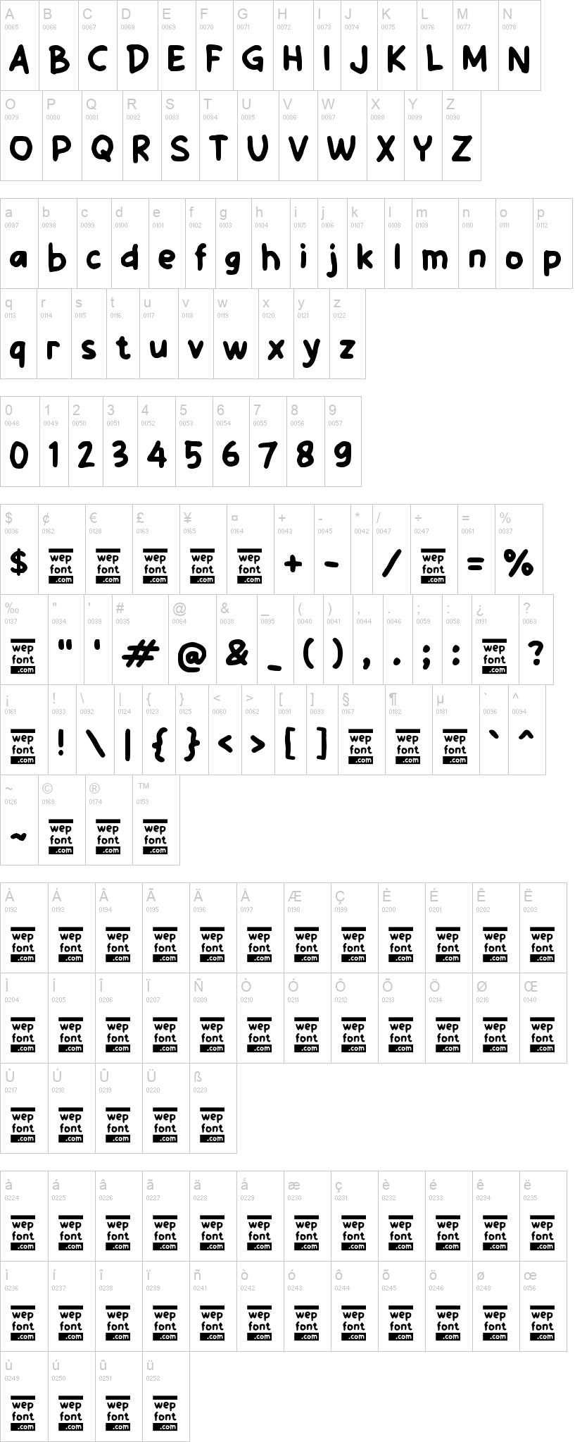 Sabuya Kids 字体字形表