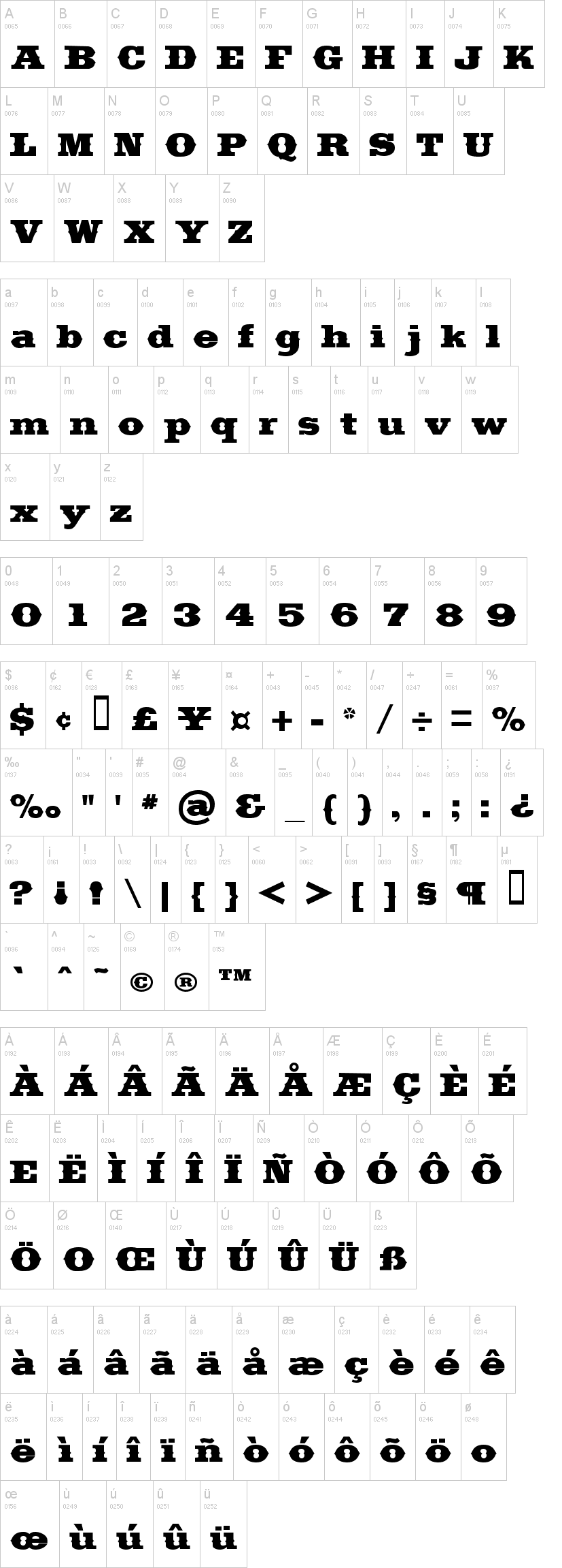 Saddlebag 字体字形表
