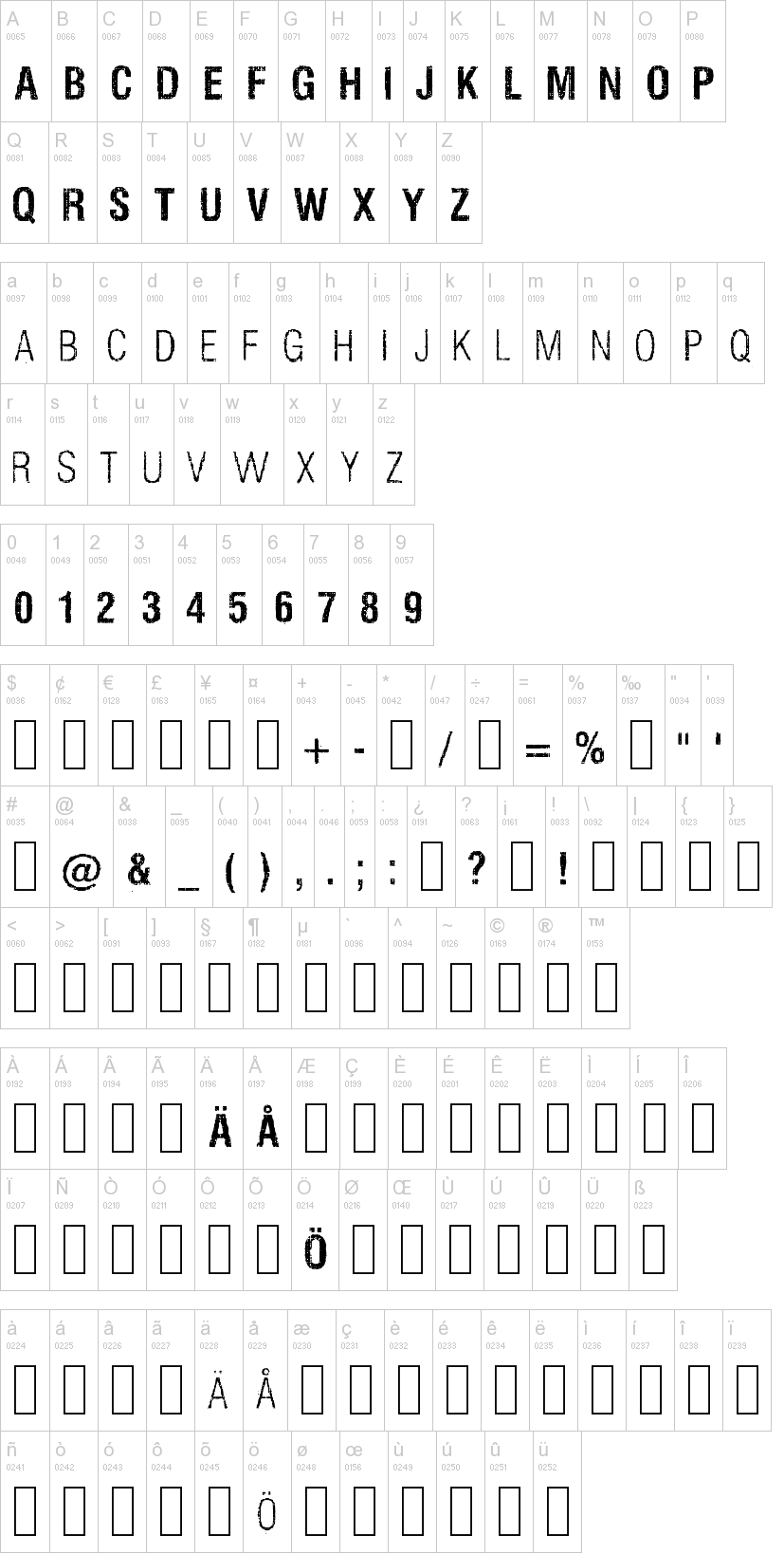 Silent Hell of Cheryl 字体字形表