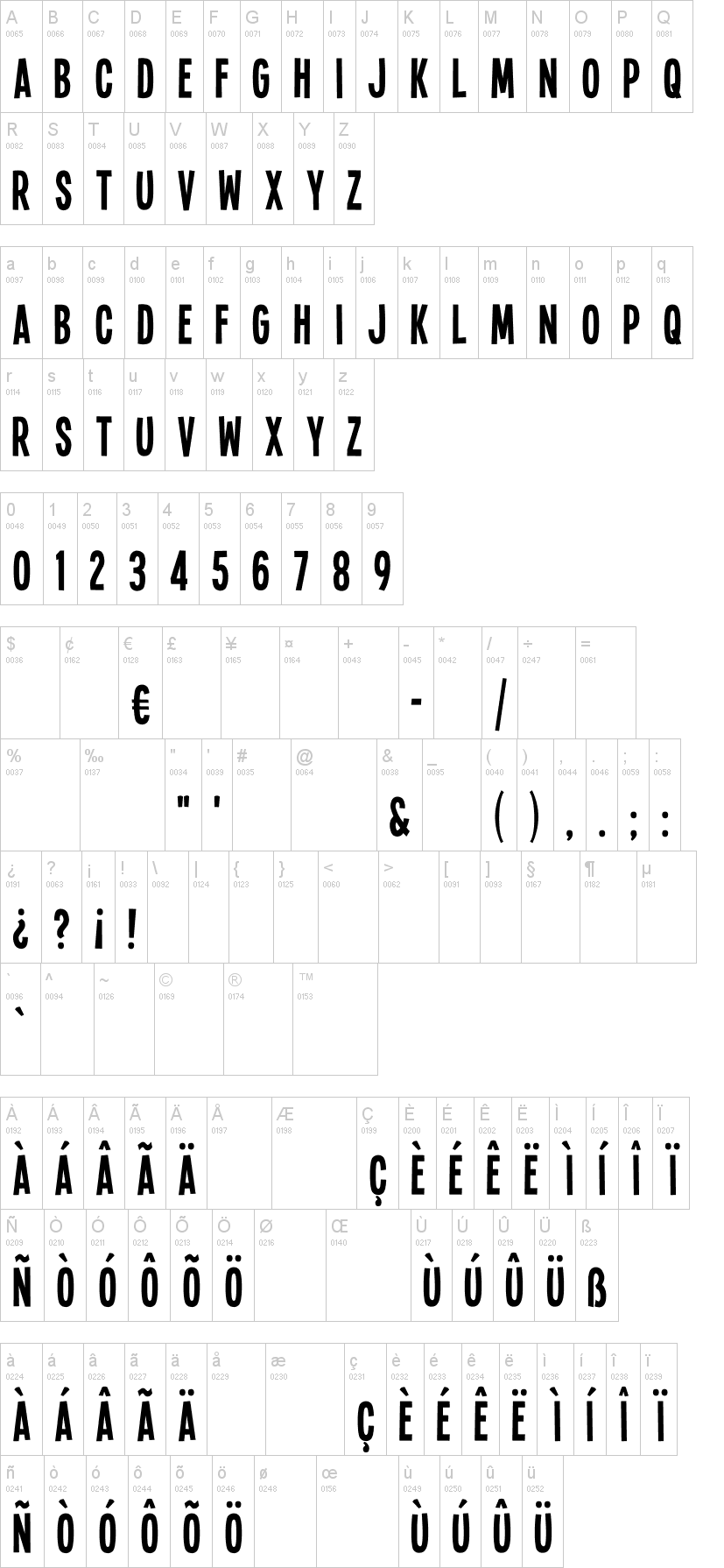 Single Sleeve 字体字形表